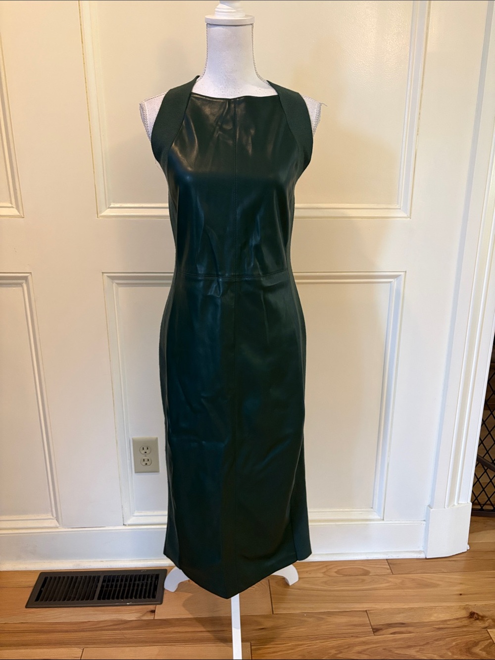 Ann Taylor Deep Green Faux Leather Midi Dress